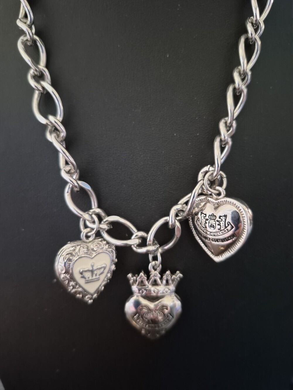 Vintage Juicy Couture charm necklace, Silver Tone, 19" All Three Charm Set